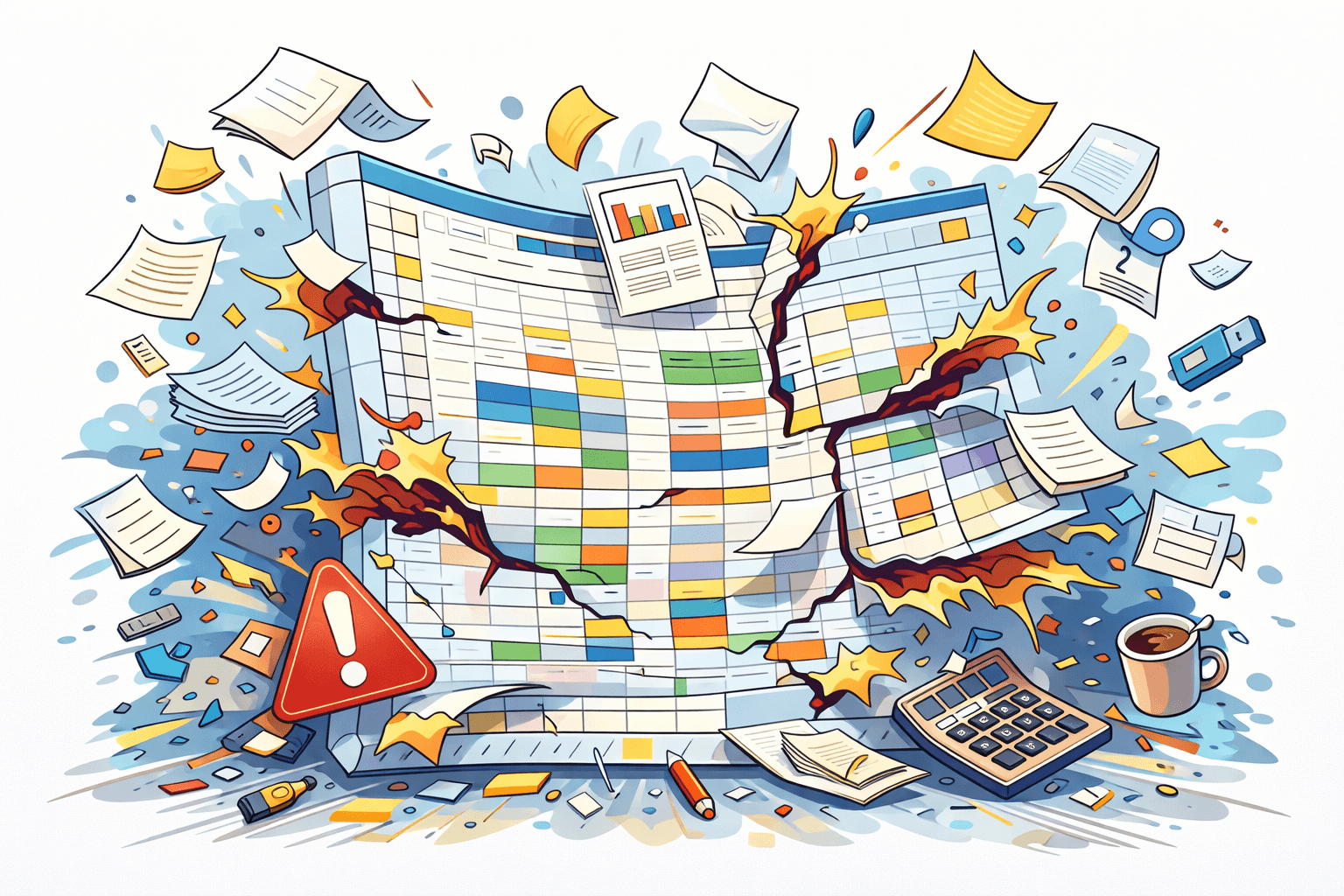 A spreadsheet grid with a warning icon indicating scaling limits